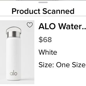ALO Yoga White Stainless-Look Water Bottle with Label-24 ounce-NWT